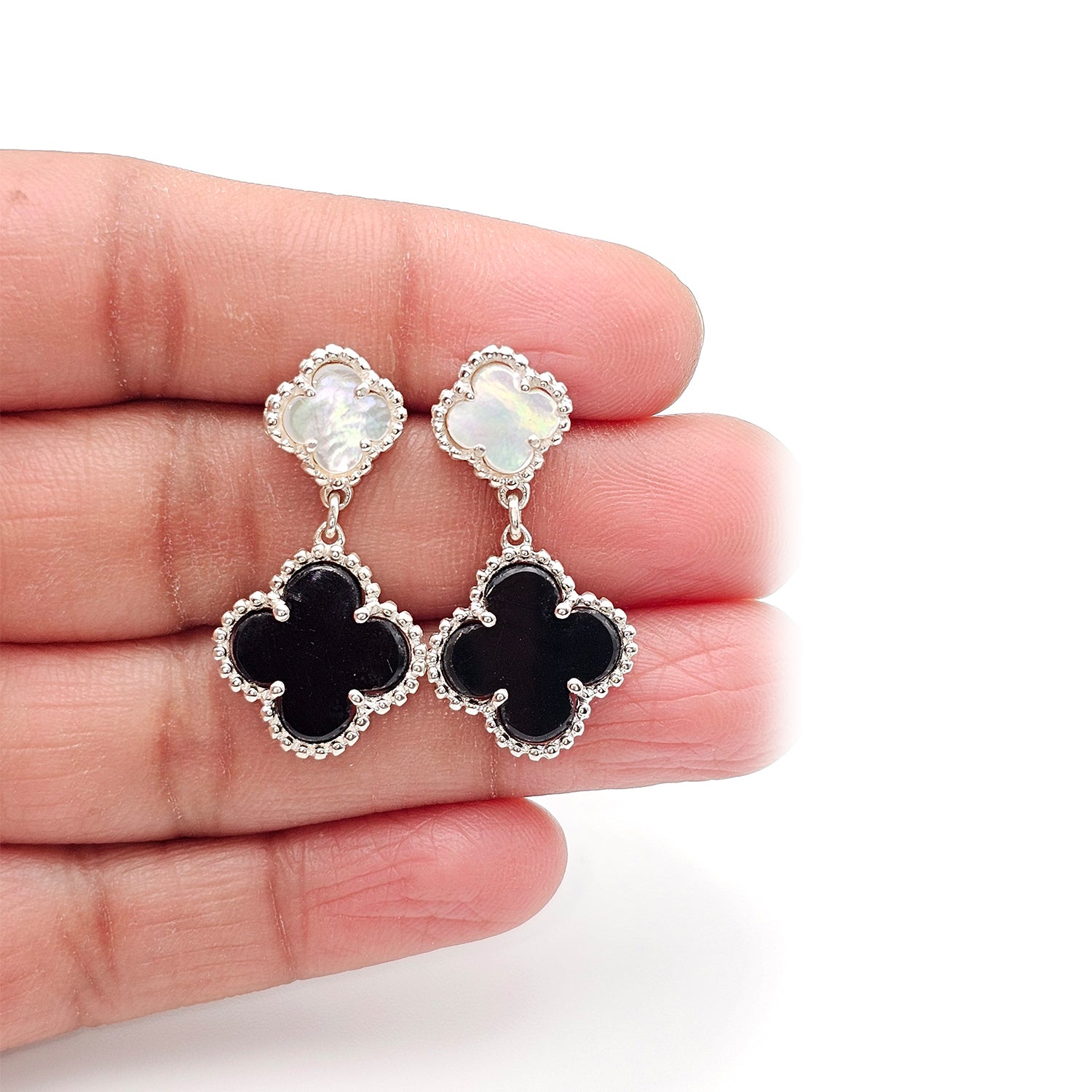 Clover Leaf Shape Silver Earrings