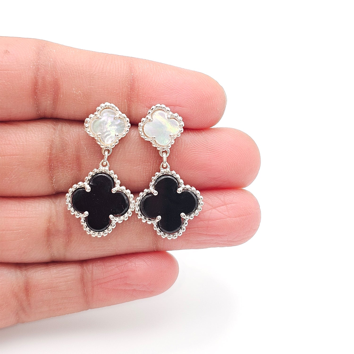 Clover Leaf Shape Silver Earrings