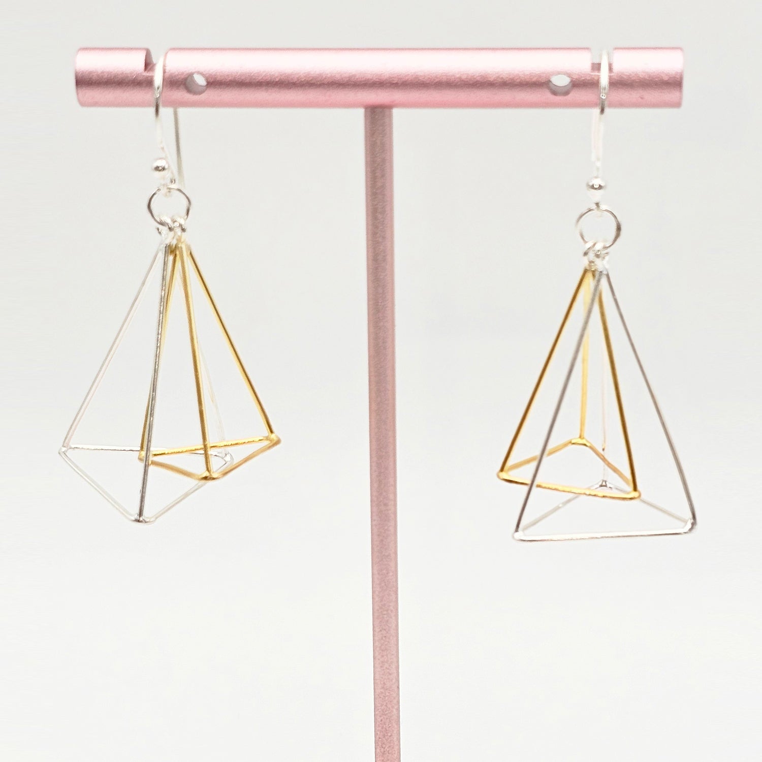 Modern Geometric Silver Earrings-Two Tone