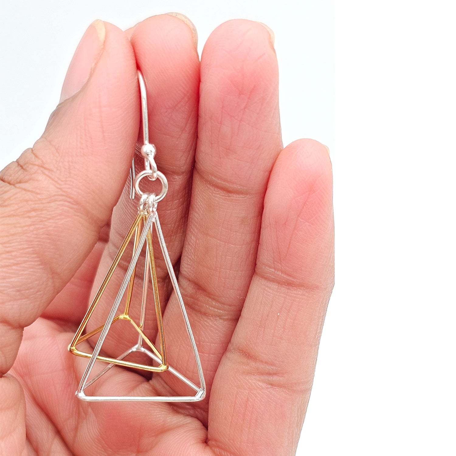 Modern Geometric Silver Earrings-Two Tone