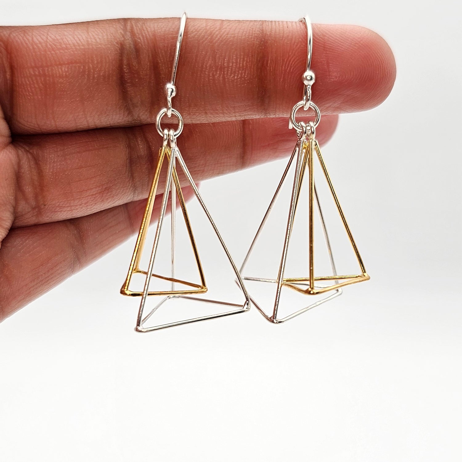 Modern Geometric Silver Earrings-Two Tone