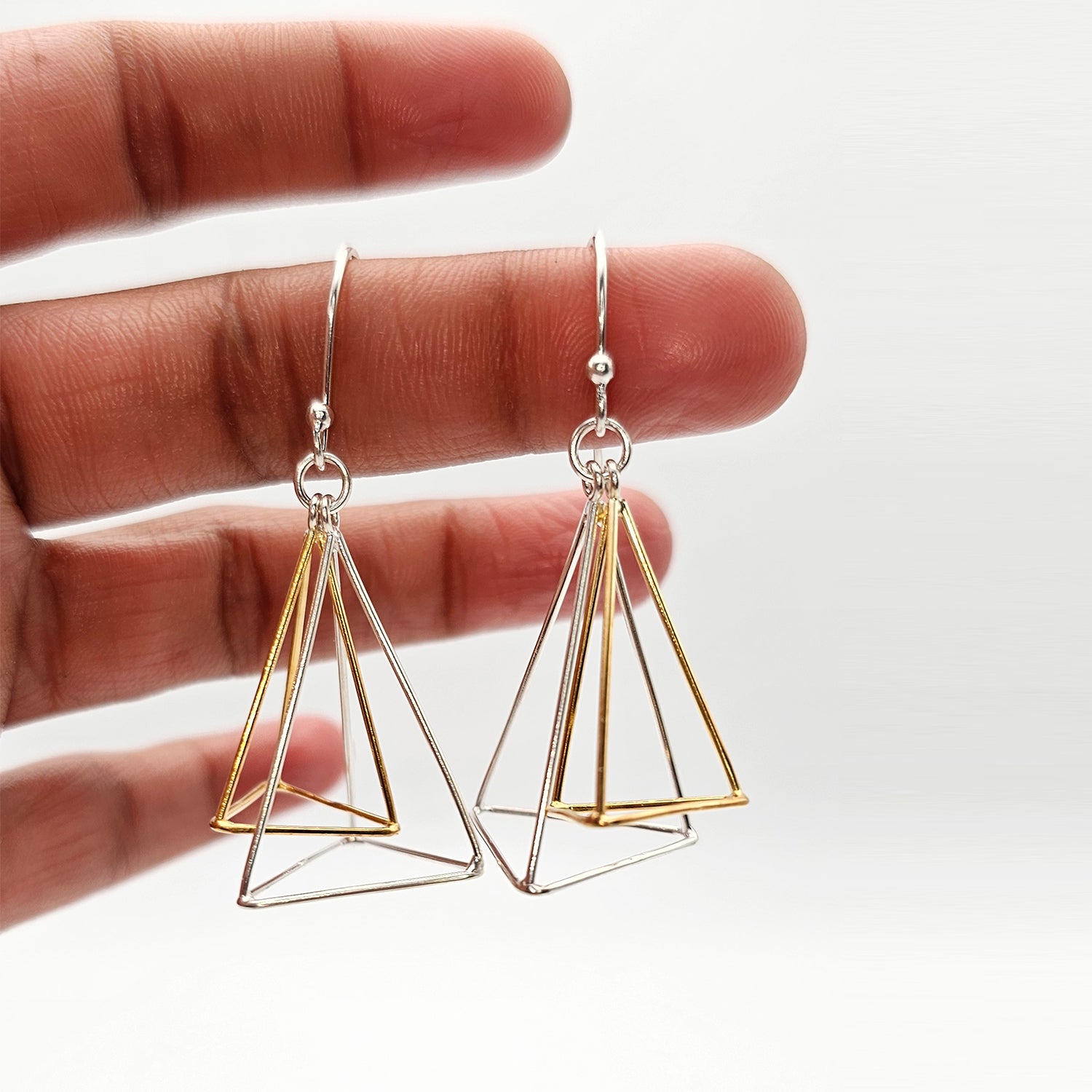 Modern Geometric Silver Earrings-Two Tone