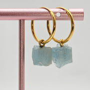 Raw Natural Aquamarine Silver  Earrings