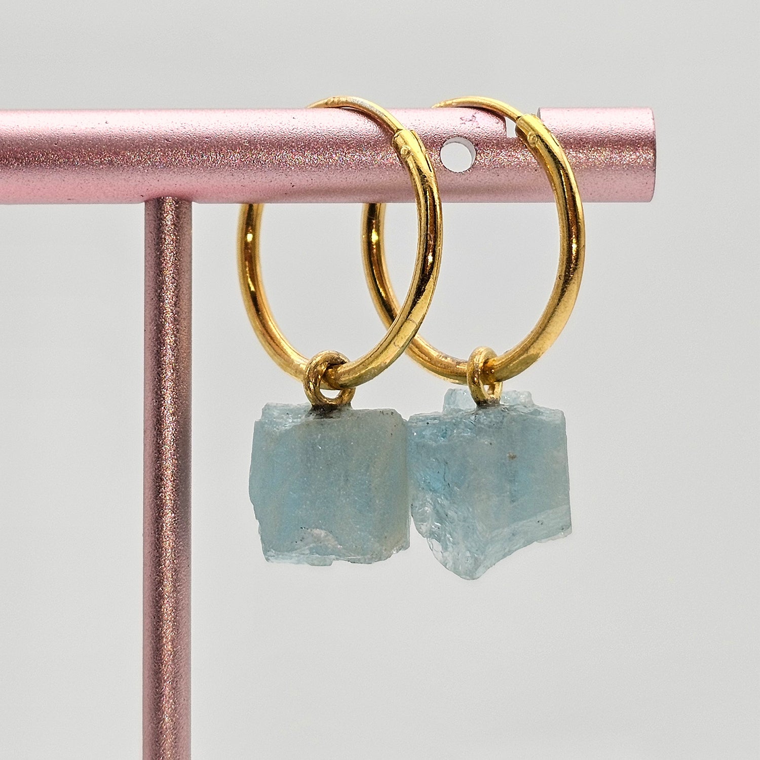 Raw Natural Aquamarine Silver  Earrings