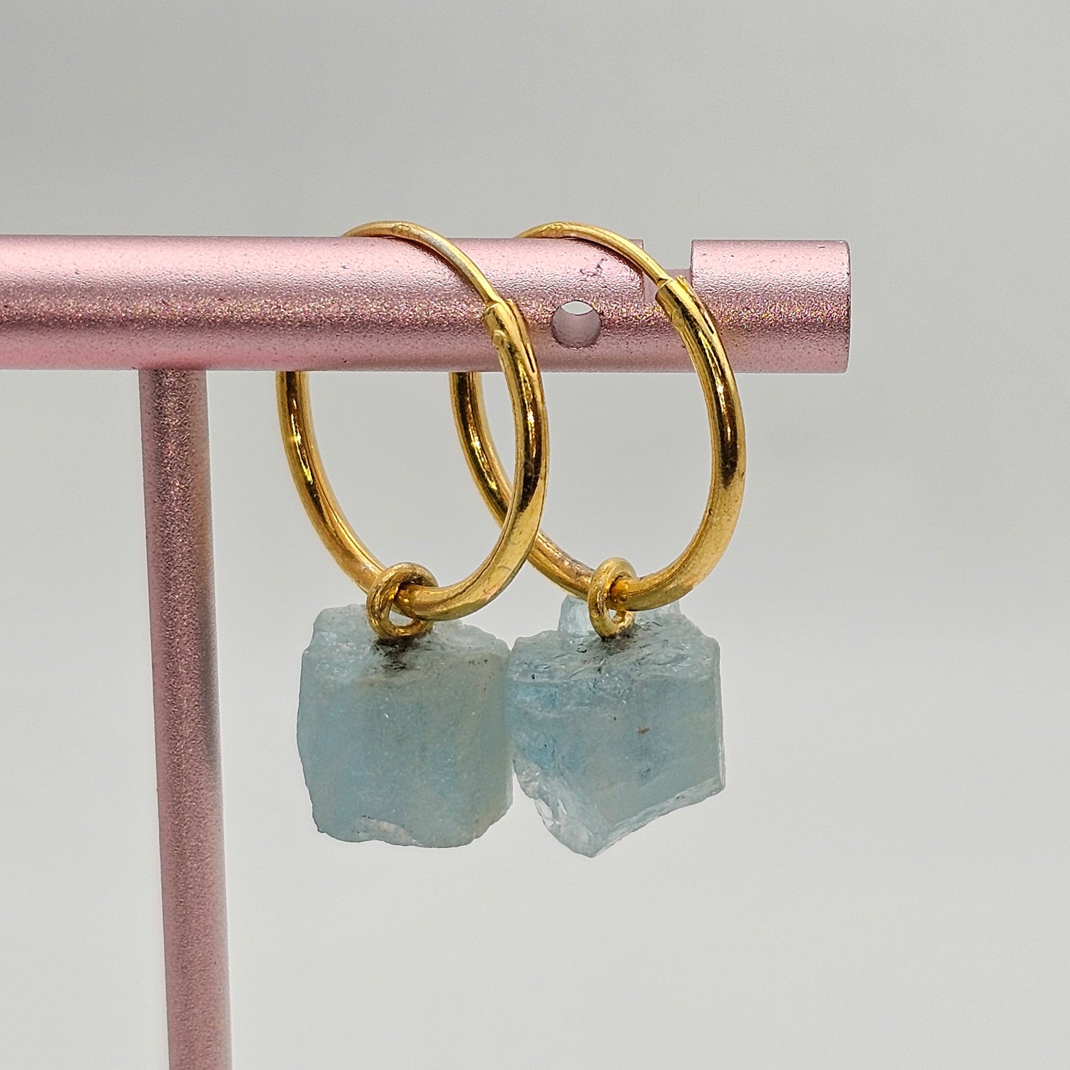 Raw Natural Aquamarine Silver  Earrings
