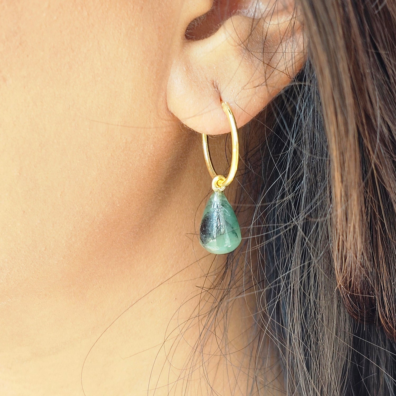 Natural Emerald drop earrings  Gold Plated