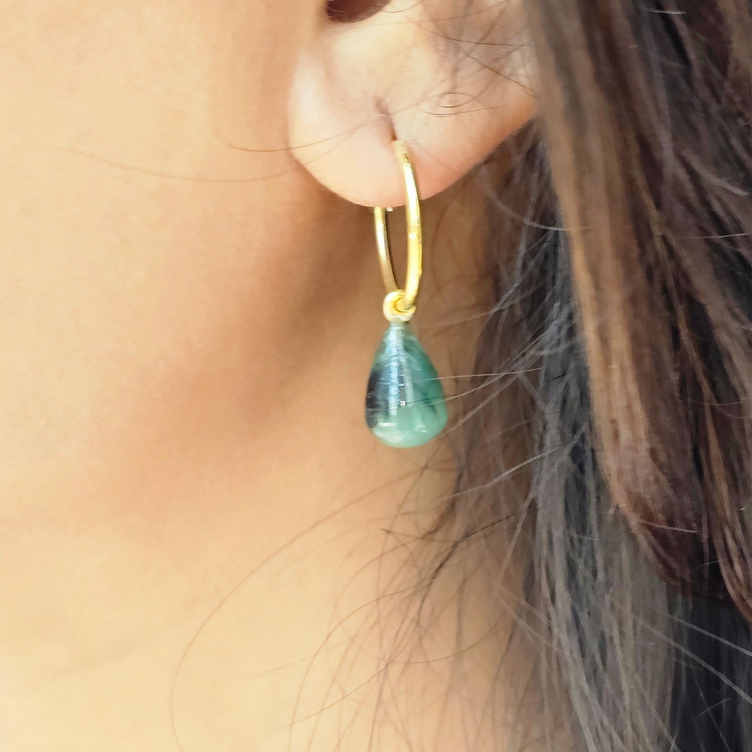 Natural Emerald drop earrings  Gold Plated