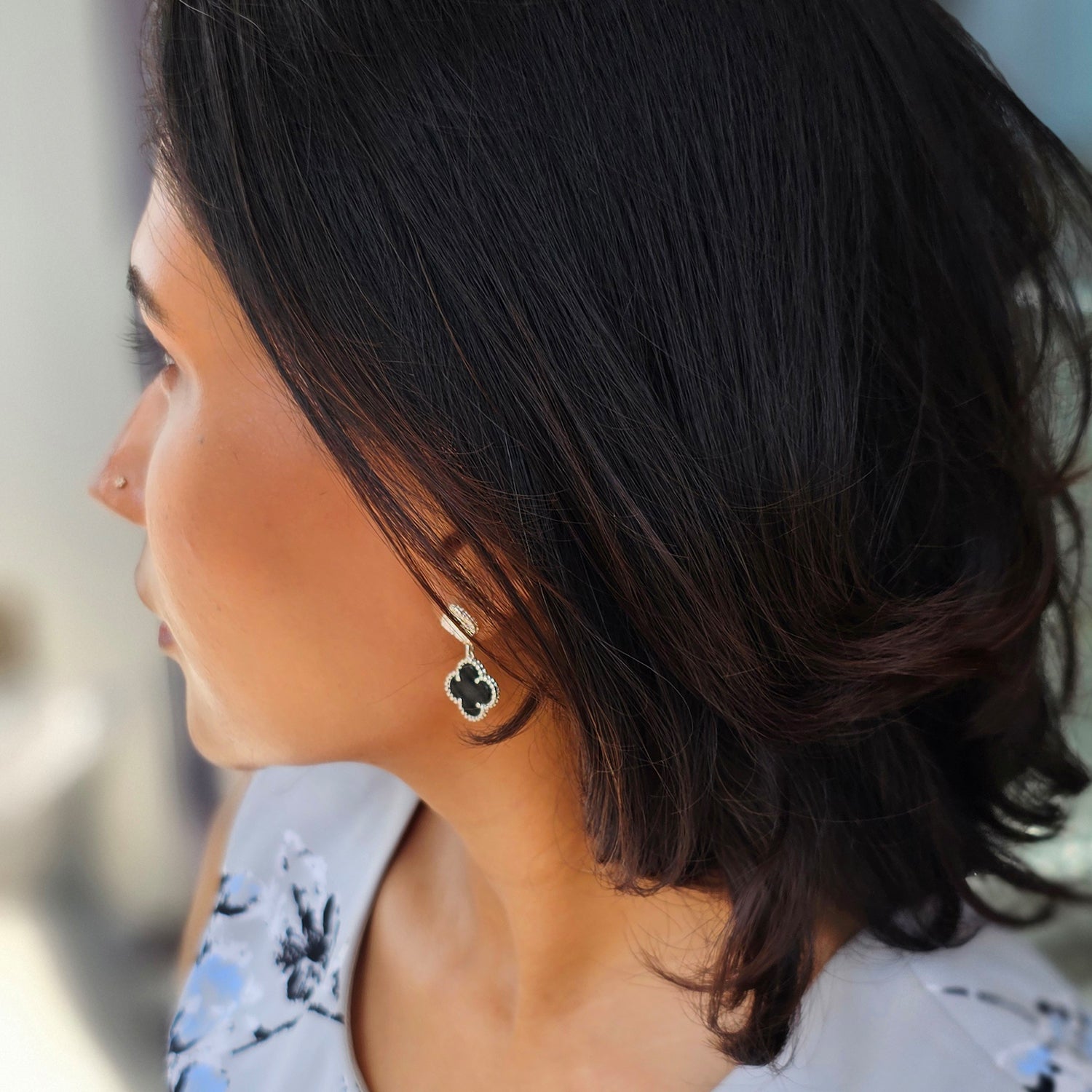 Clover Leaf Shape Silver Earrings