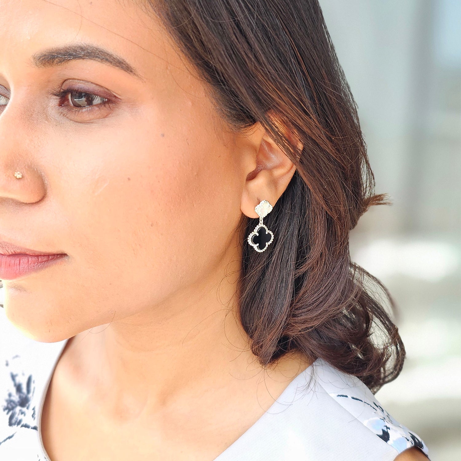 Clover Leaf Shape Silver Earrings