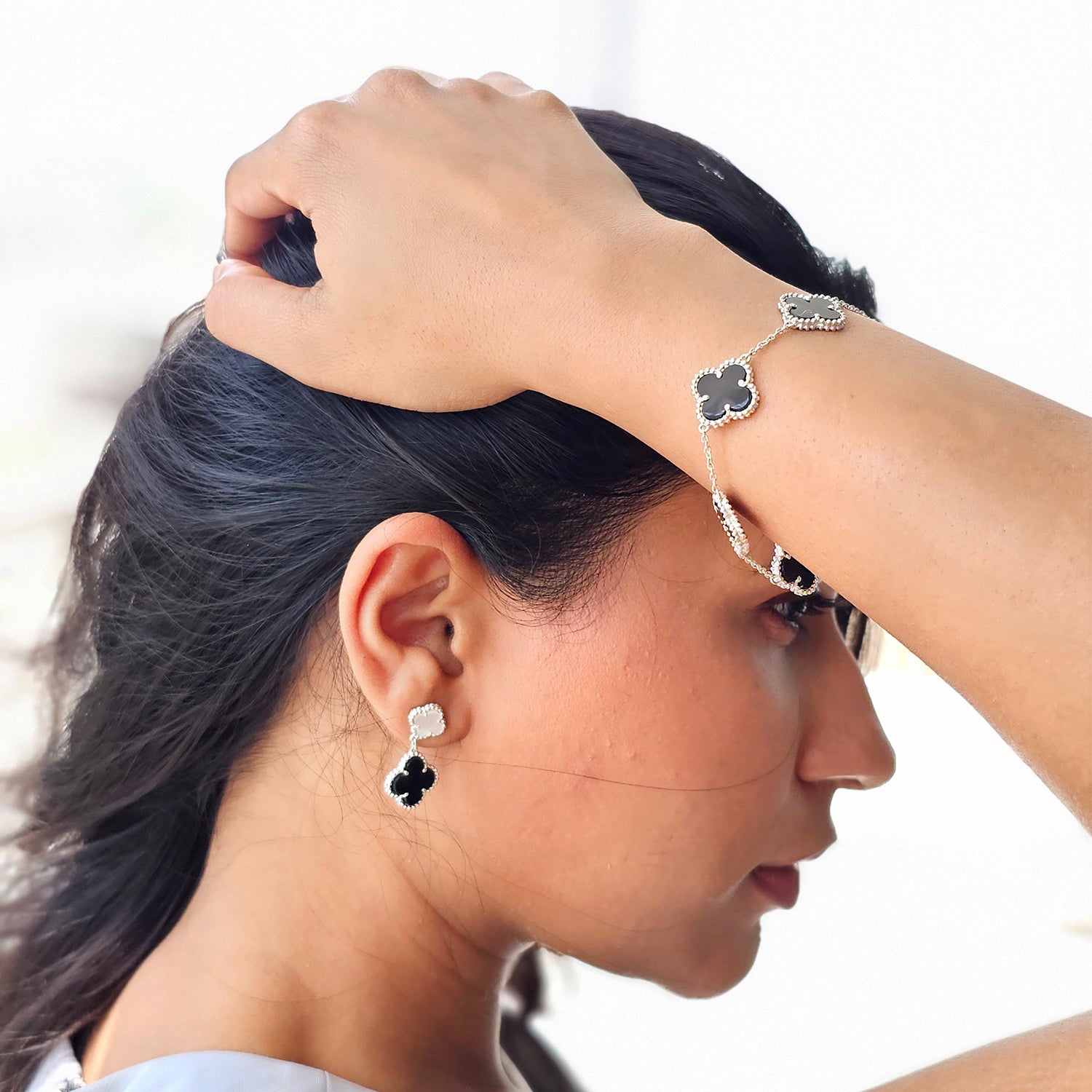 Clover Leaf Shape Silver Earrings