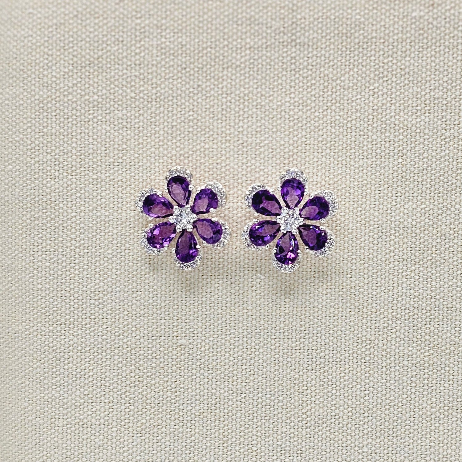 Flower Shaped Natural Amethyst  Earrings