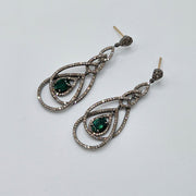 Natural Emerald & Diamond Drop  Earrings