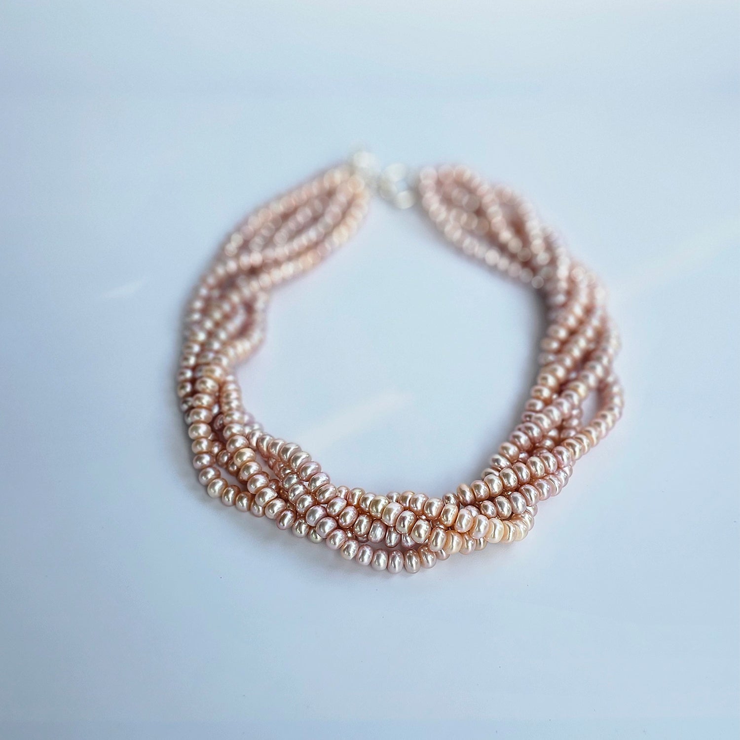 Roseate Freshwater Pearl Necklace (Pink  Color) Five Strings (With Earrings)