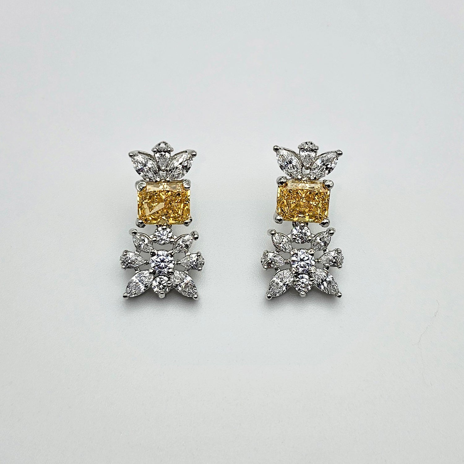 Mixed Shape Cut Yellow and White  Swarovski Earrings