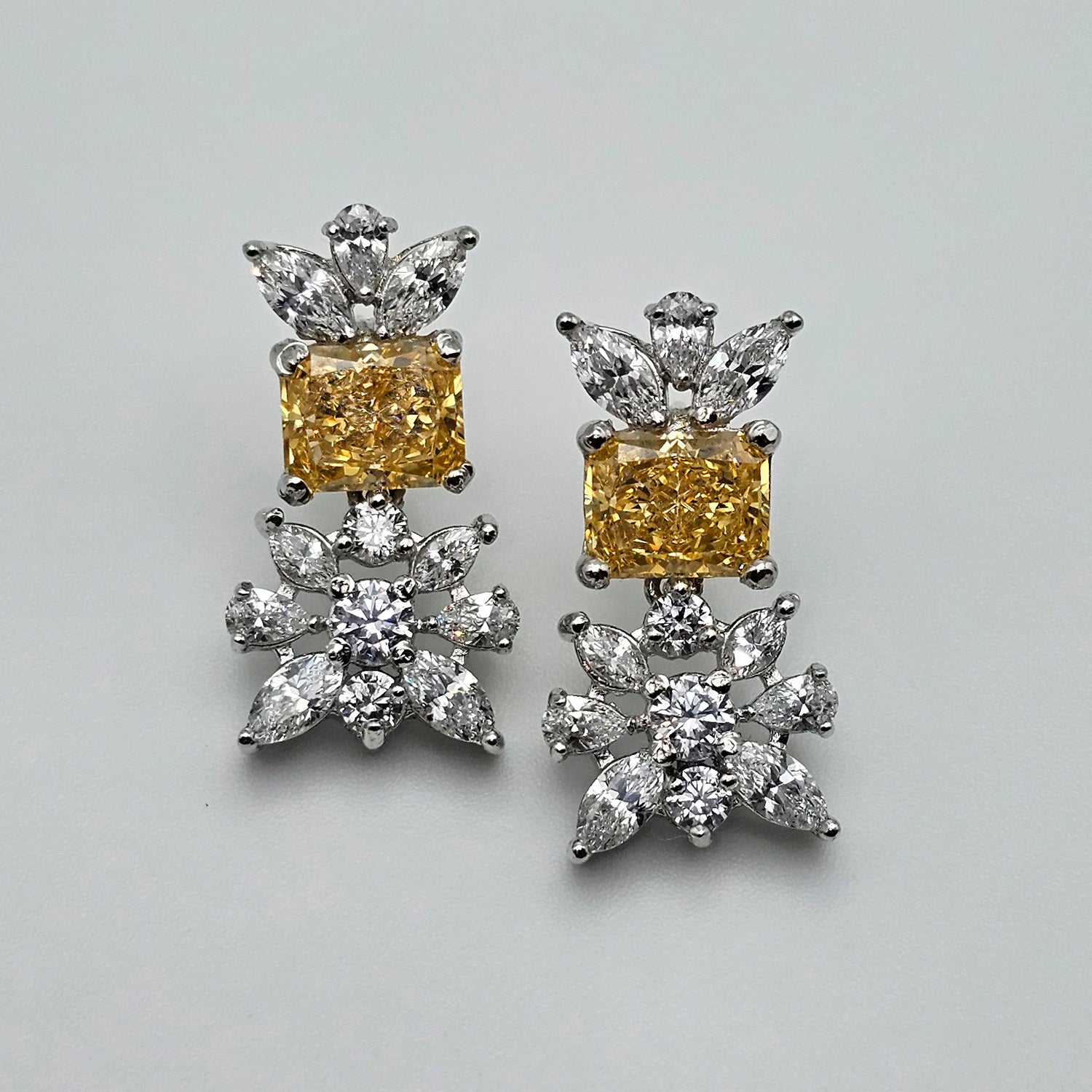 Mixed Shape Cut Yellow and White  Swarovski Earrings