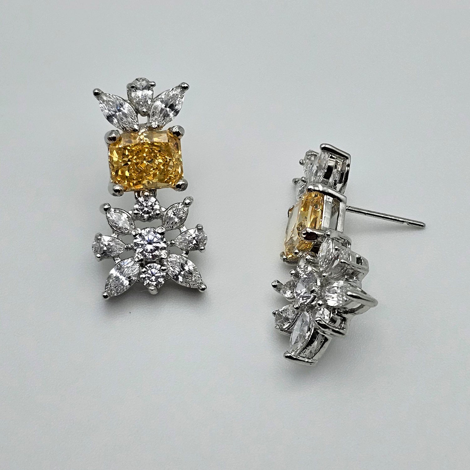 Mixed Shape Cut Yellow and White  Swarovski Earrings