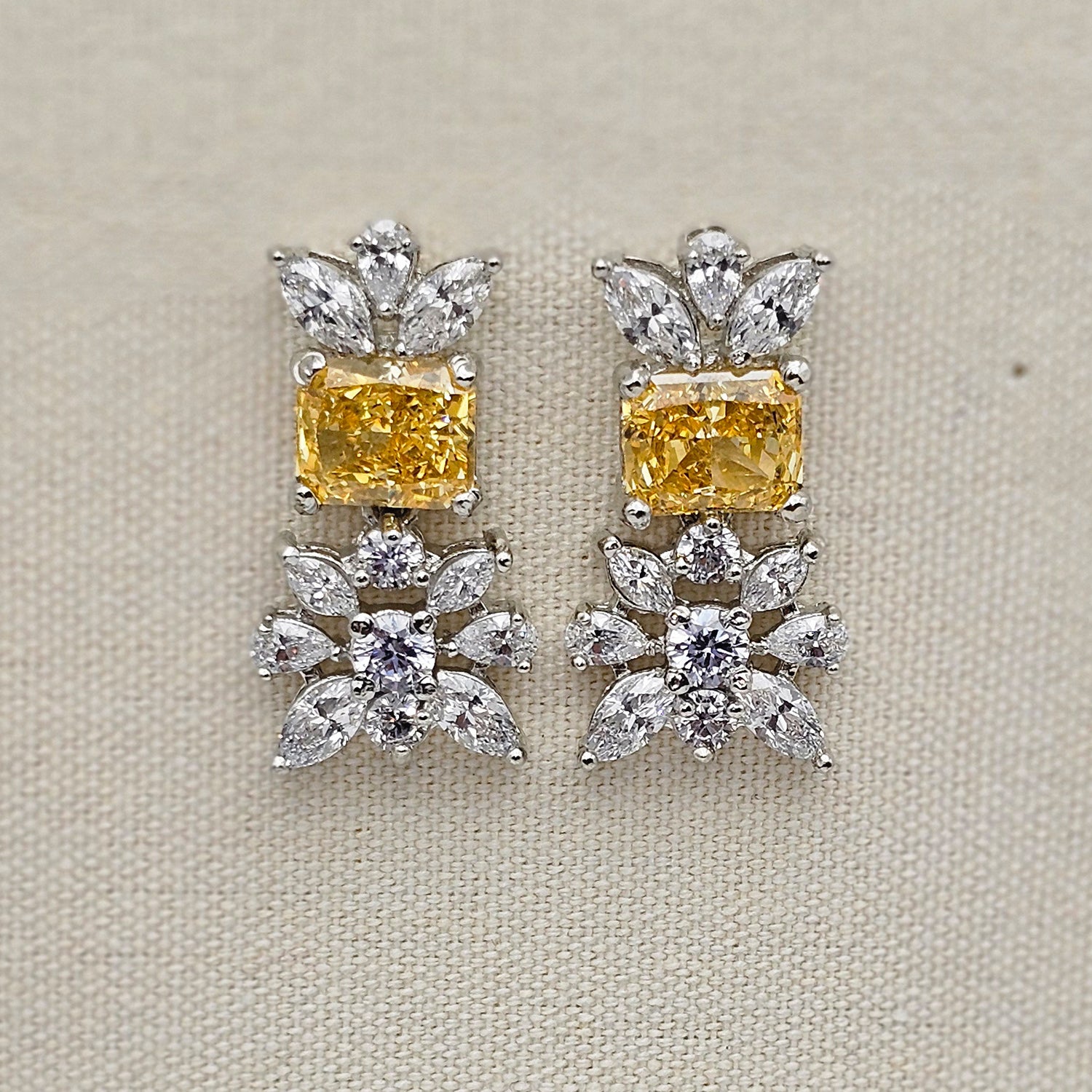 Mixed Shape Cut Yellow and White  Swarovski Earrings