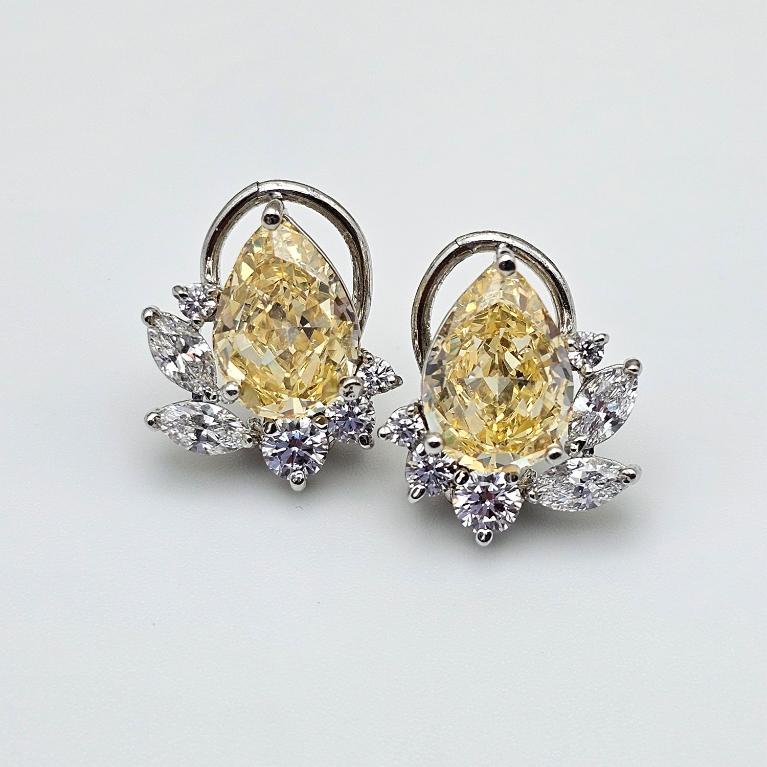Pear Shape Yellow and White Swarovski  Clustered Studs