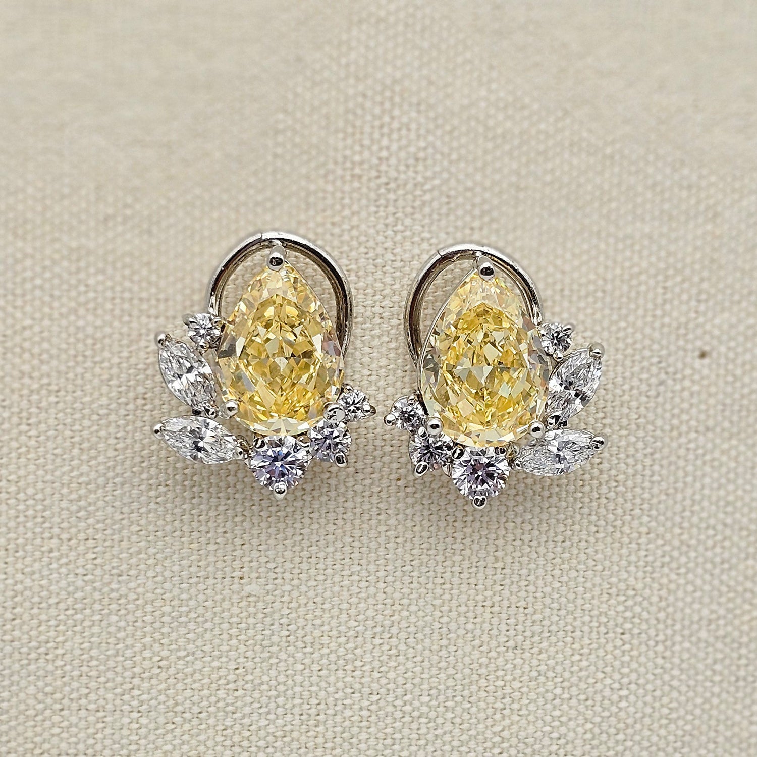 Pear Shape Yellow and White Swarovski  Clustered Studs