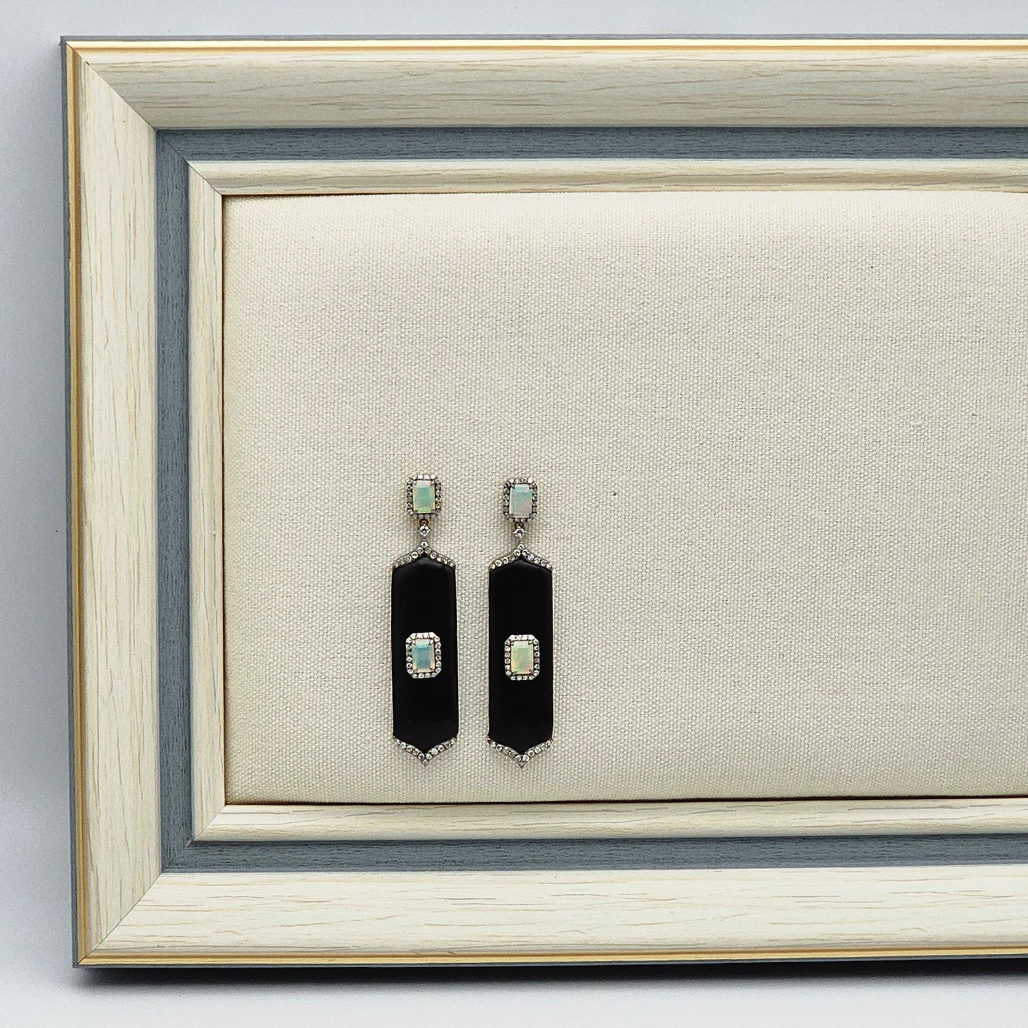 Art Deco Style Black Onyx and Opal  Earrings