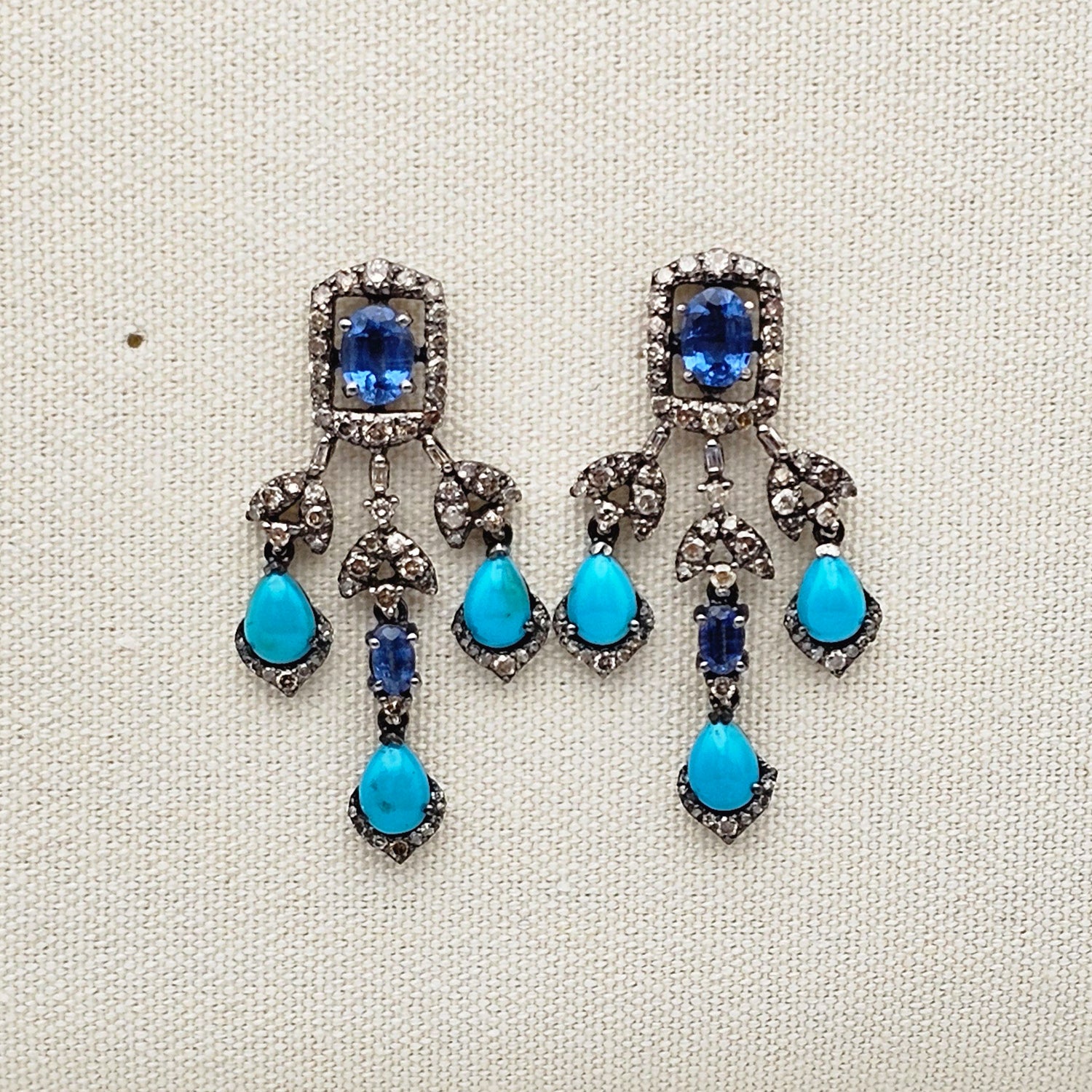 Natural Kyanite and Diamond  Earrings