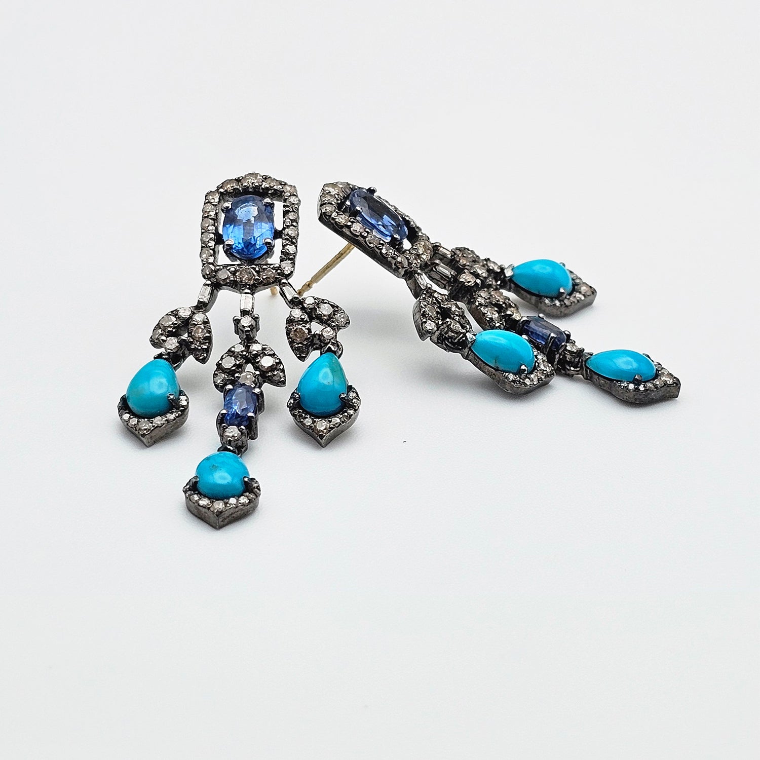 Natural Kyanite and Diamond  Earrings