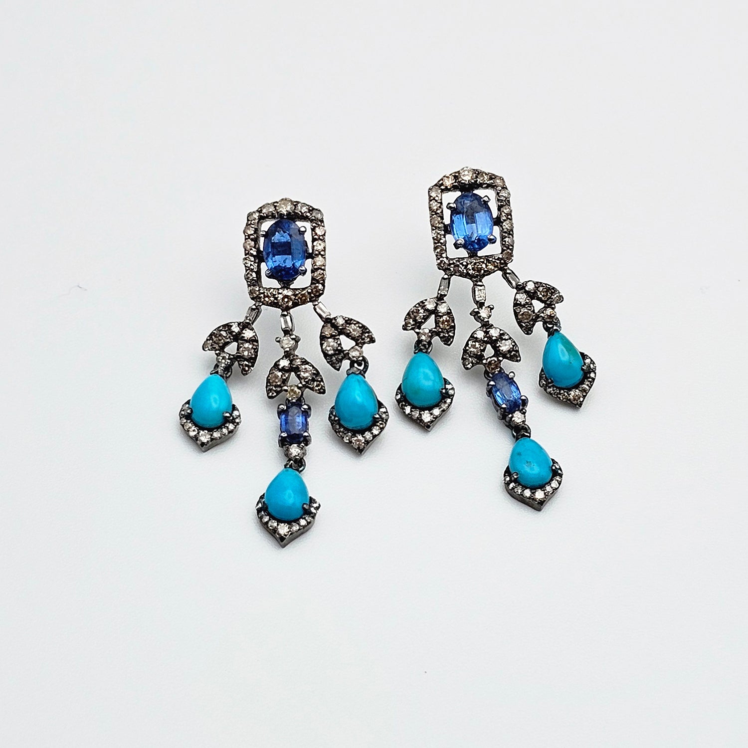 Natural Kyanite and Diamond  Earrings