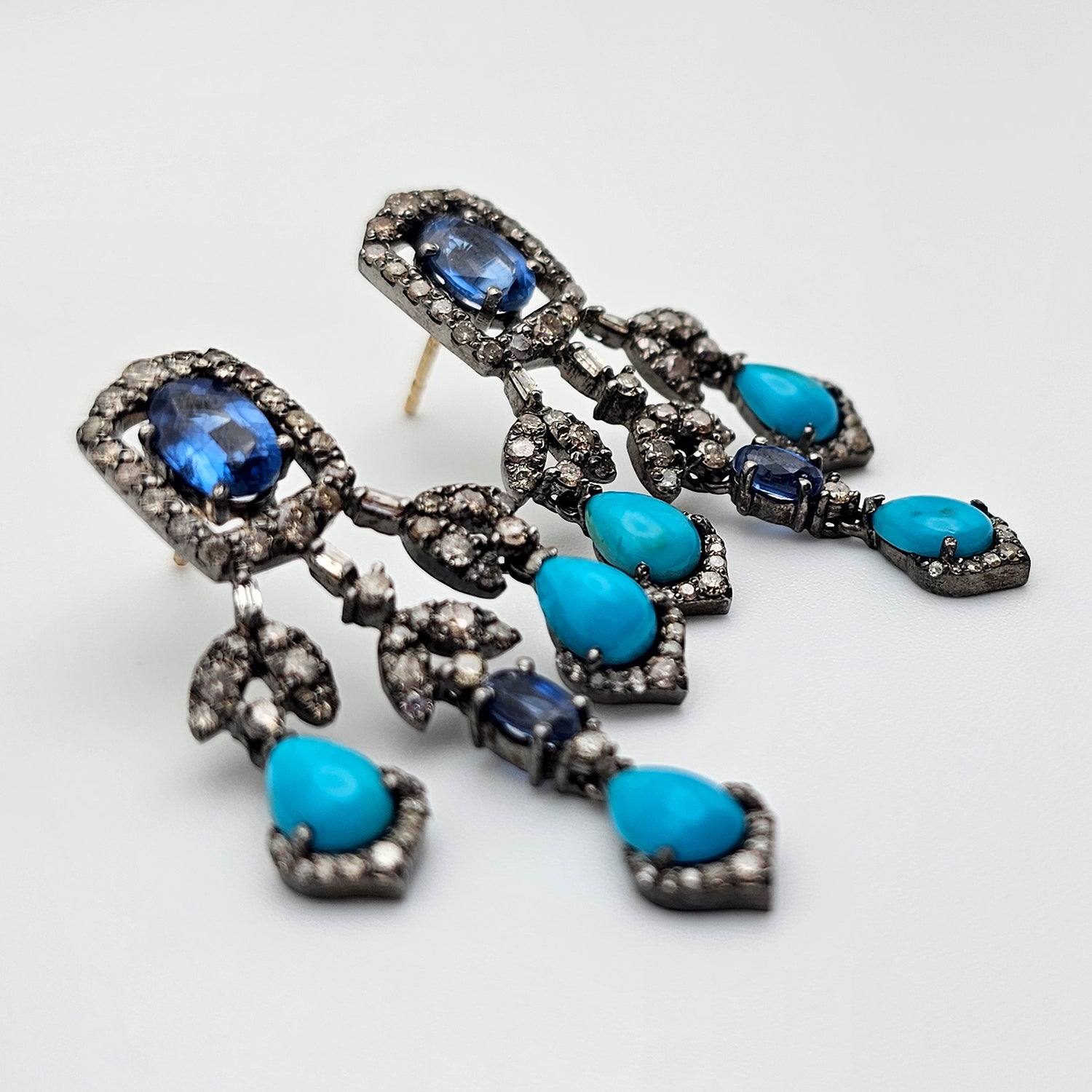 Natural Kyanite and Diamond  Earrings