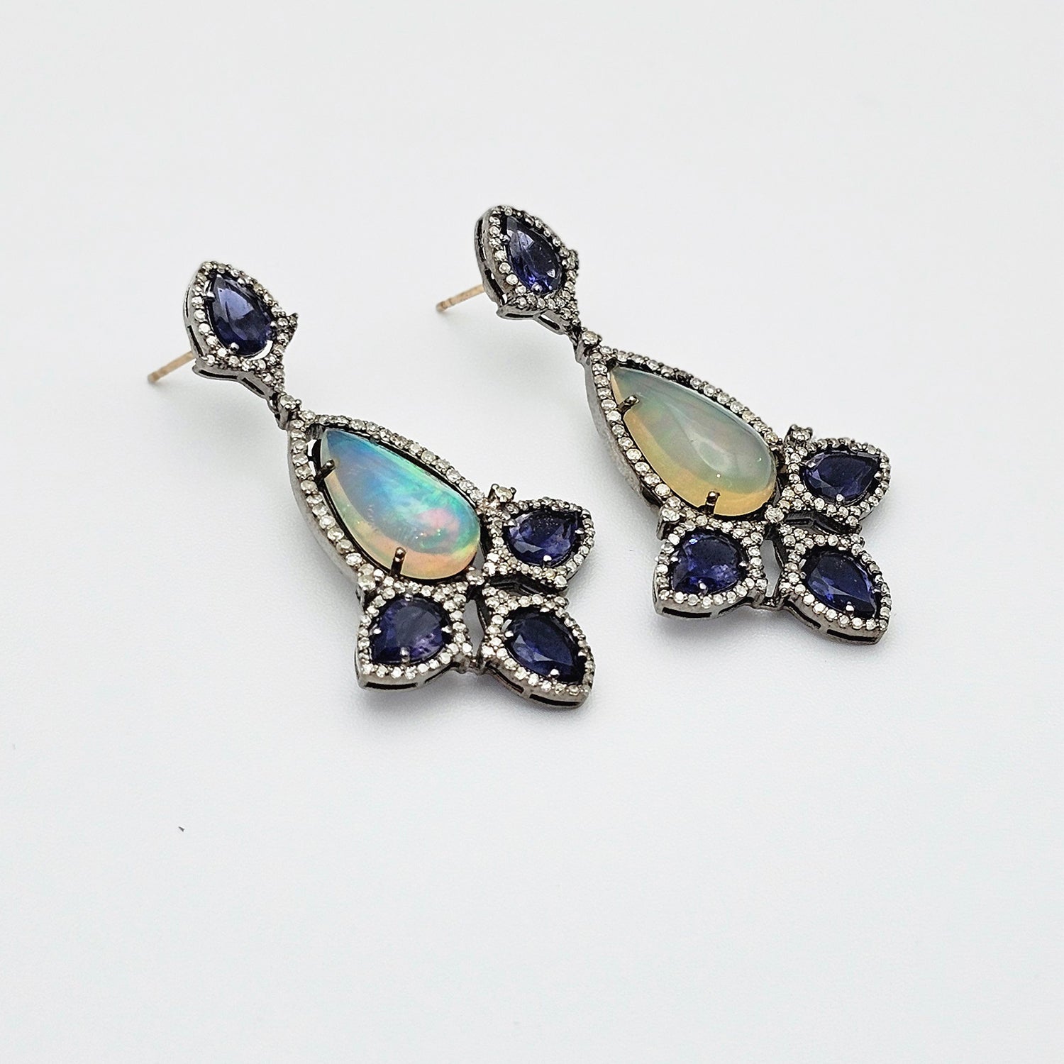 Natural Iolite & Diamond Drop Earrings