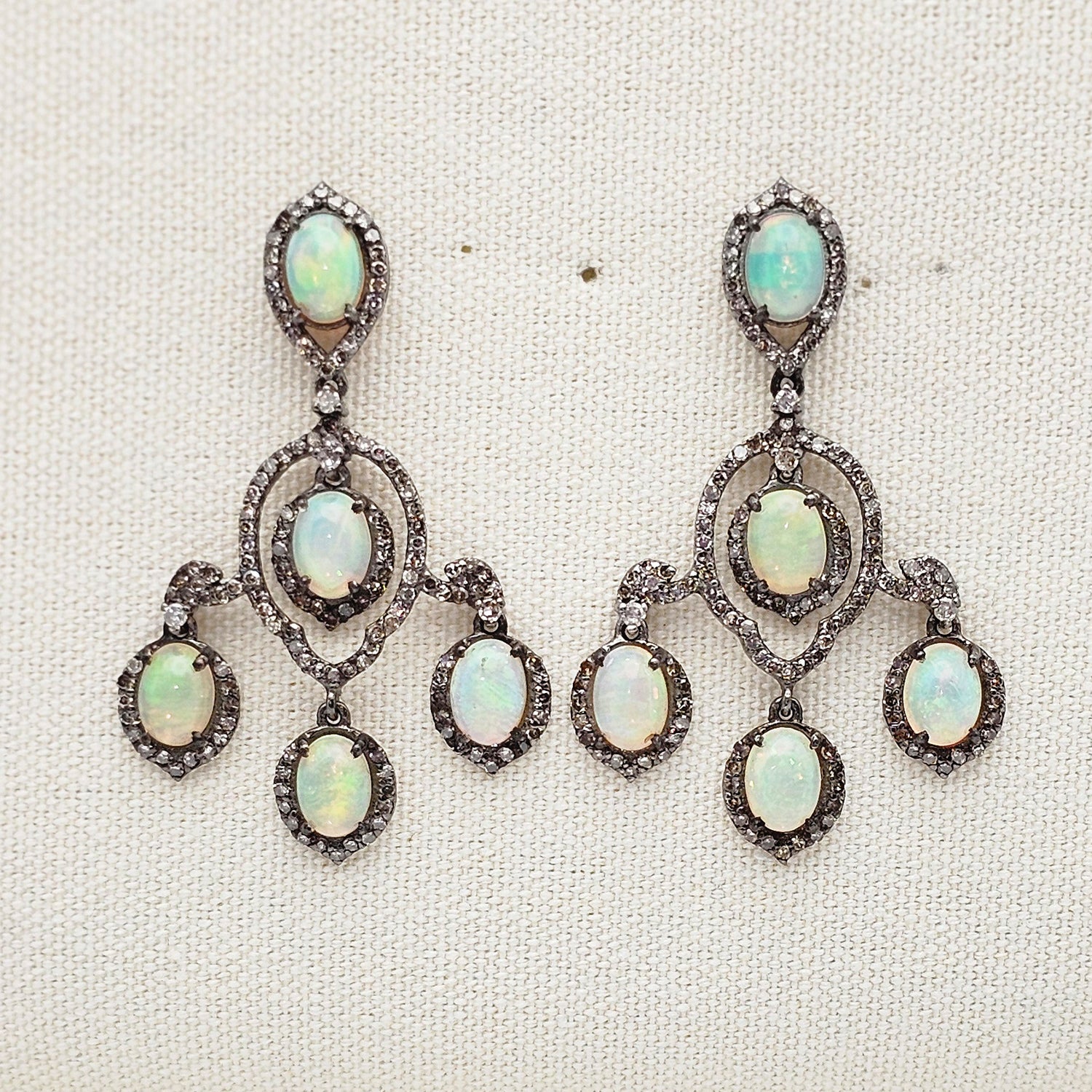 Vintage Natural Opal & Diamond  Earrings