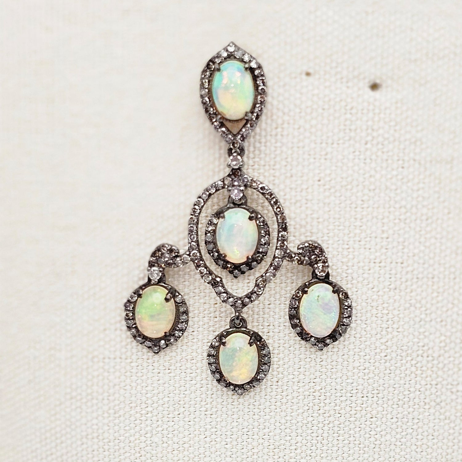 Vintage Natural Opal & Diamond  Earrings
