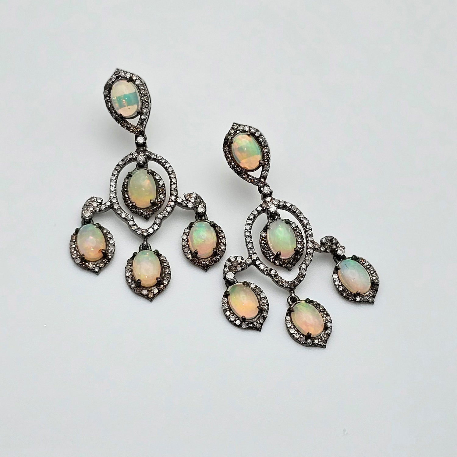 Vintage Natural Opal & Diamond  Earrings