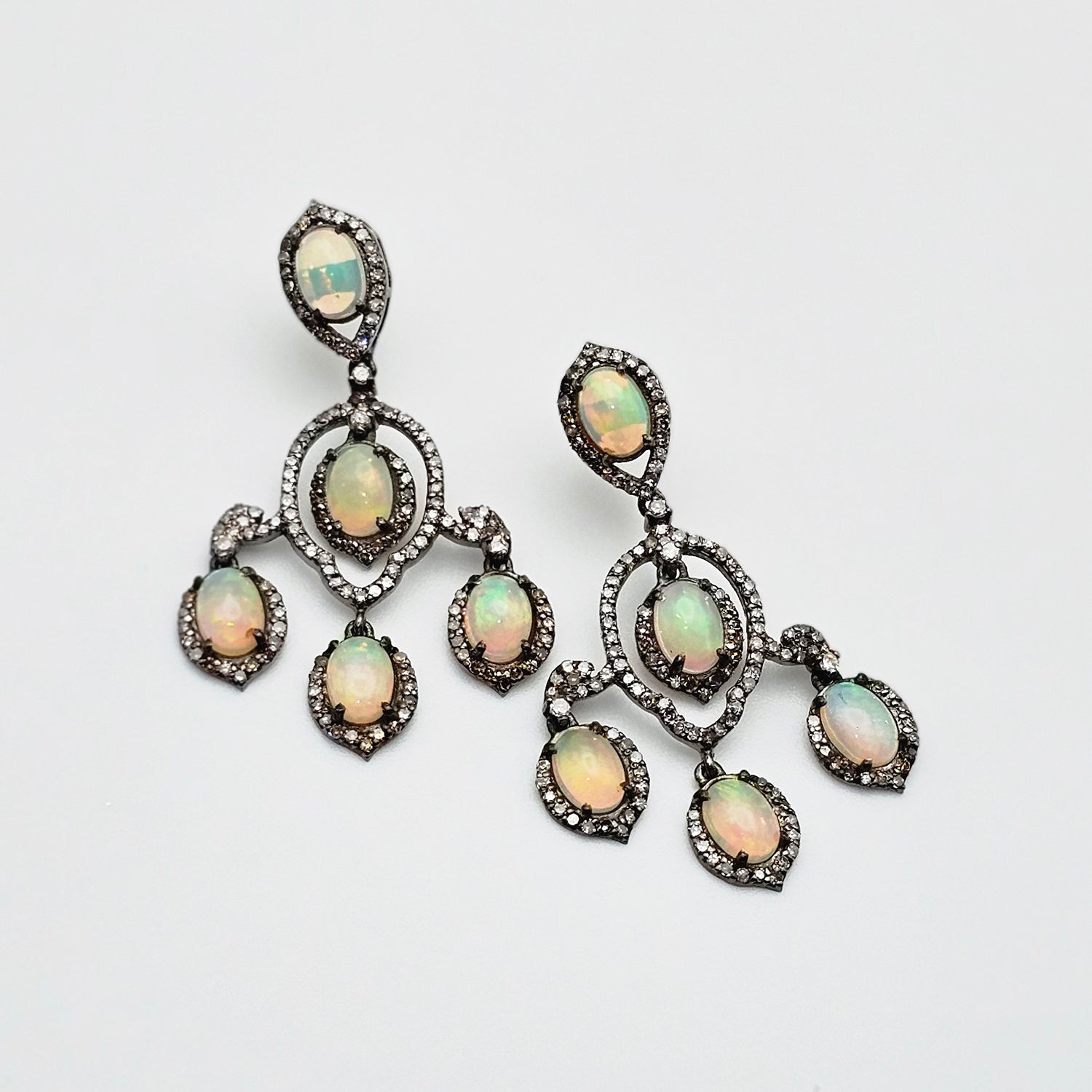 Vintage Natural Opal & Diamond  Earrings