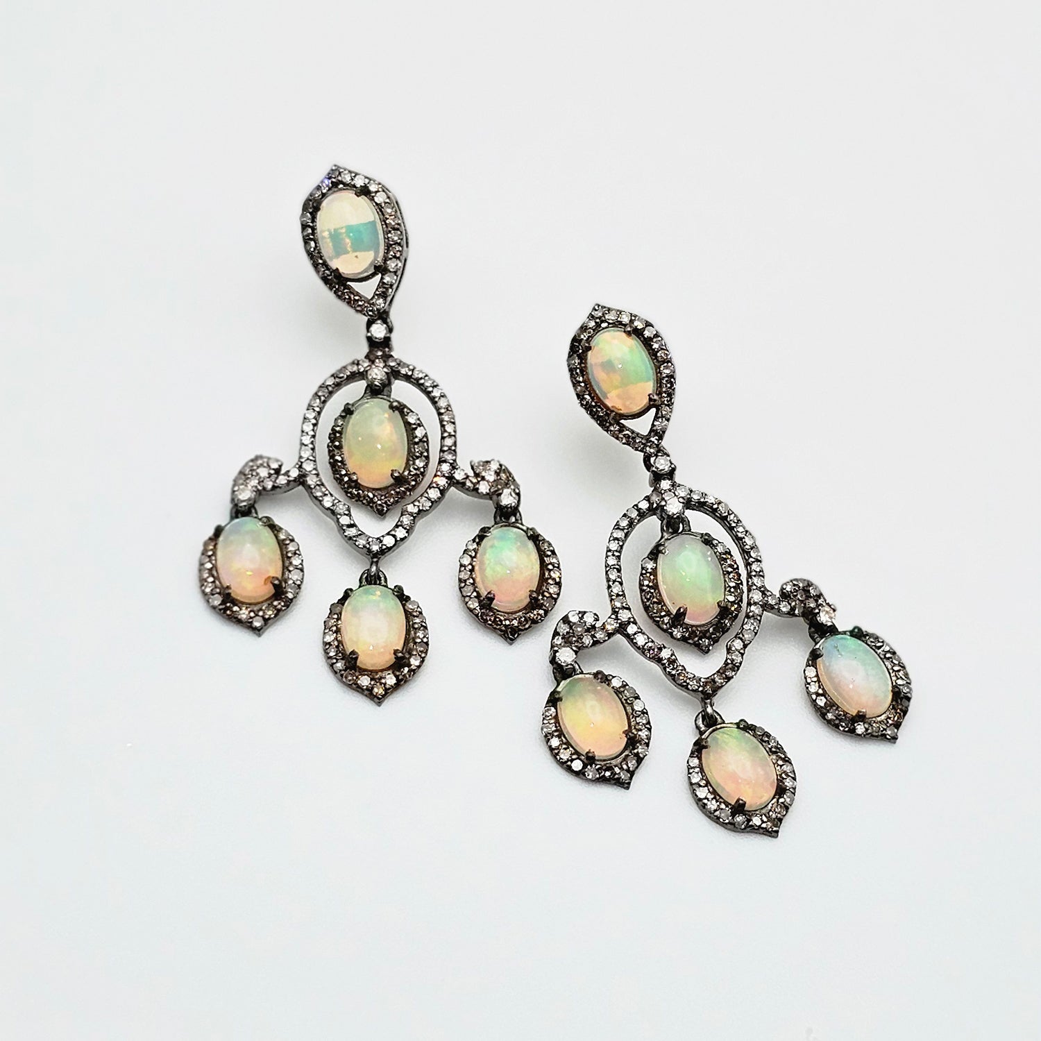 Vintage Natural Opal & Diamond  Earrings