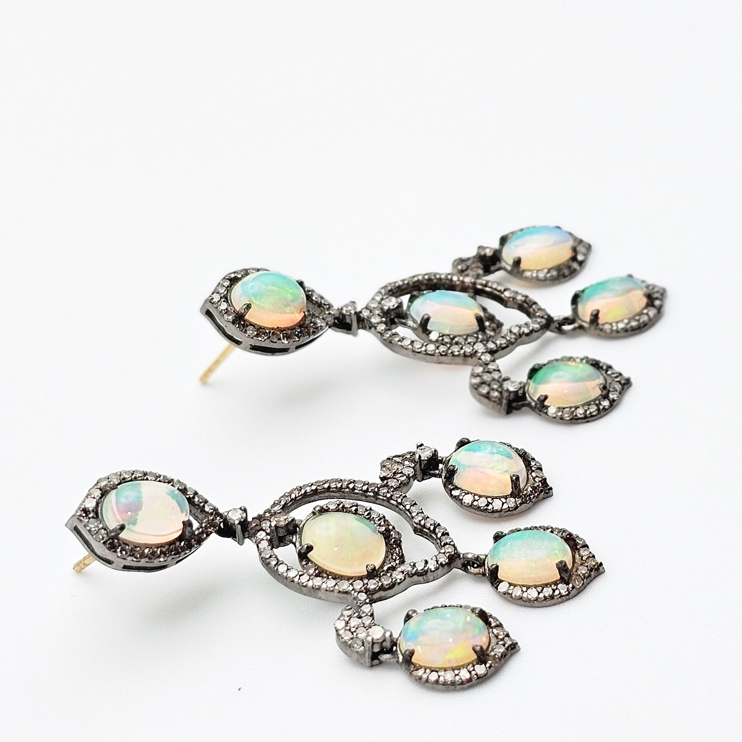Vintage Natural Opal & Diamond  Earrings