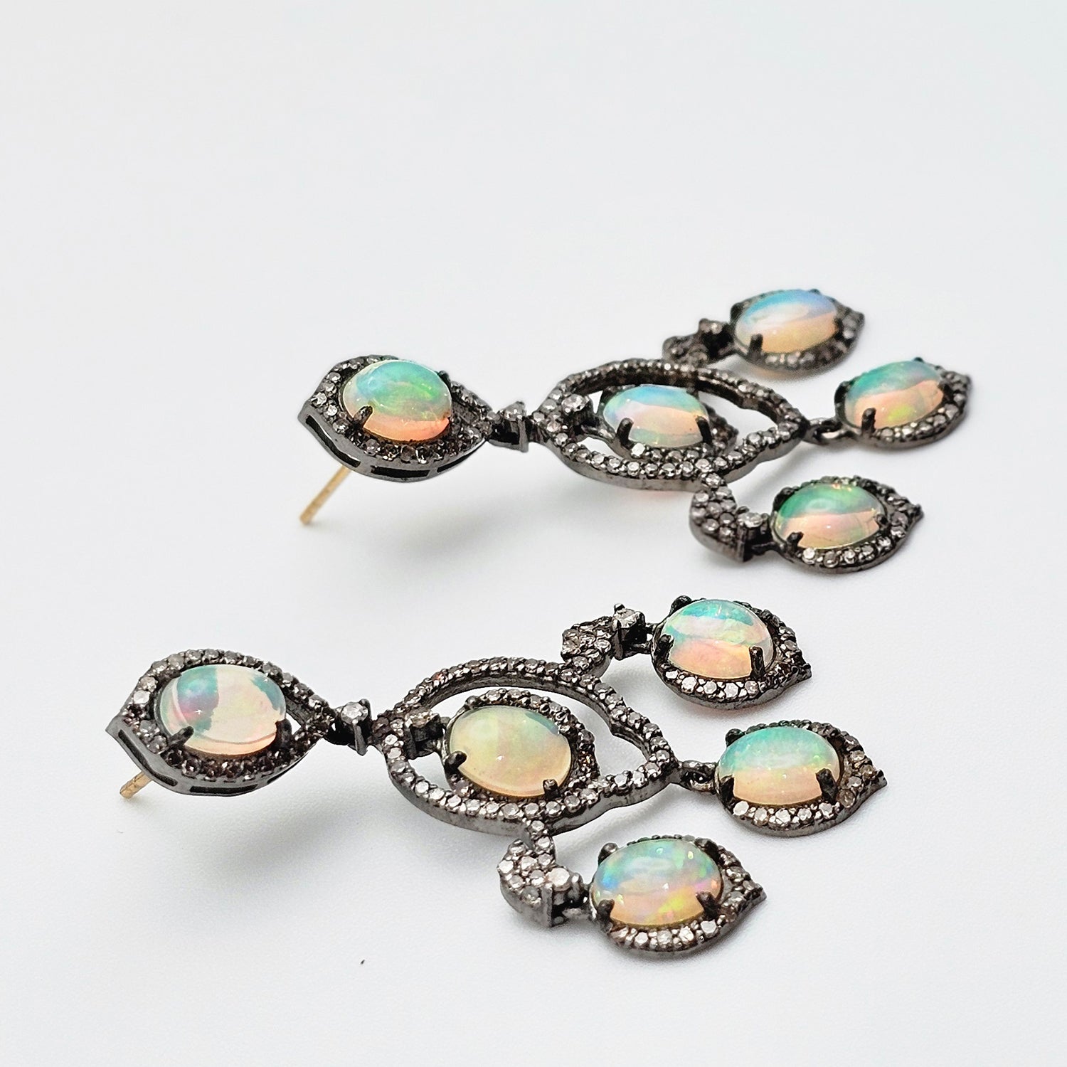 Vintage Natural Opal & Diamond  Earrings