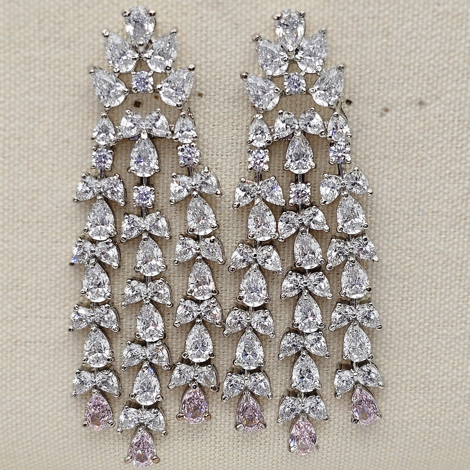 White and Pink Swarovski Chandelier  Earrings