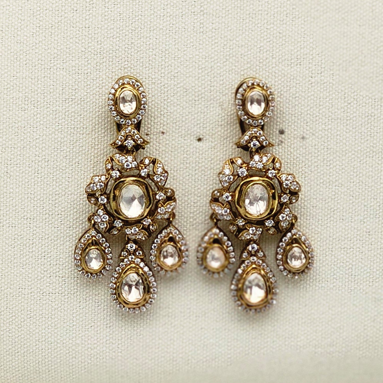 Victorian style Silver Moissanite Polki  Earrings