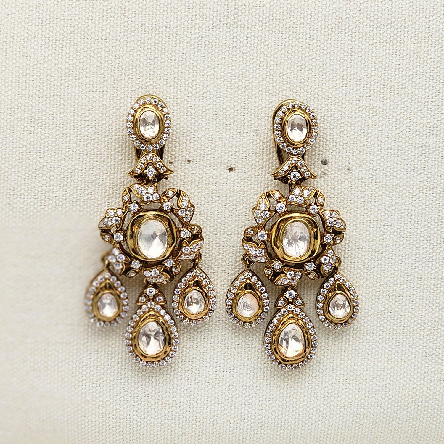 Victorian style Silver Moissanite Polki  Earrings