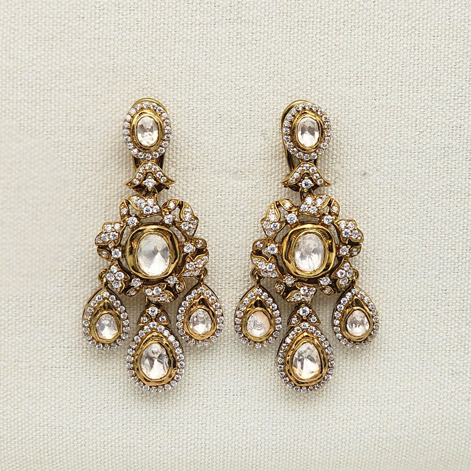 Victorian style Silver Moissanite Polki  Earrings