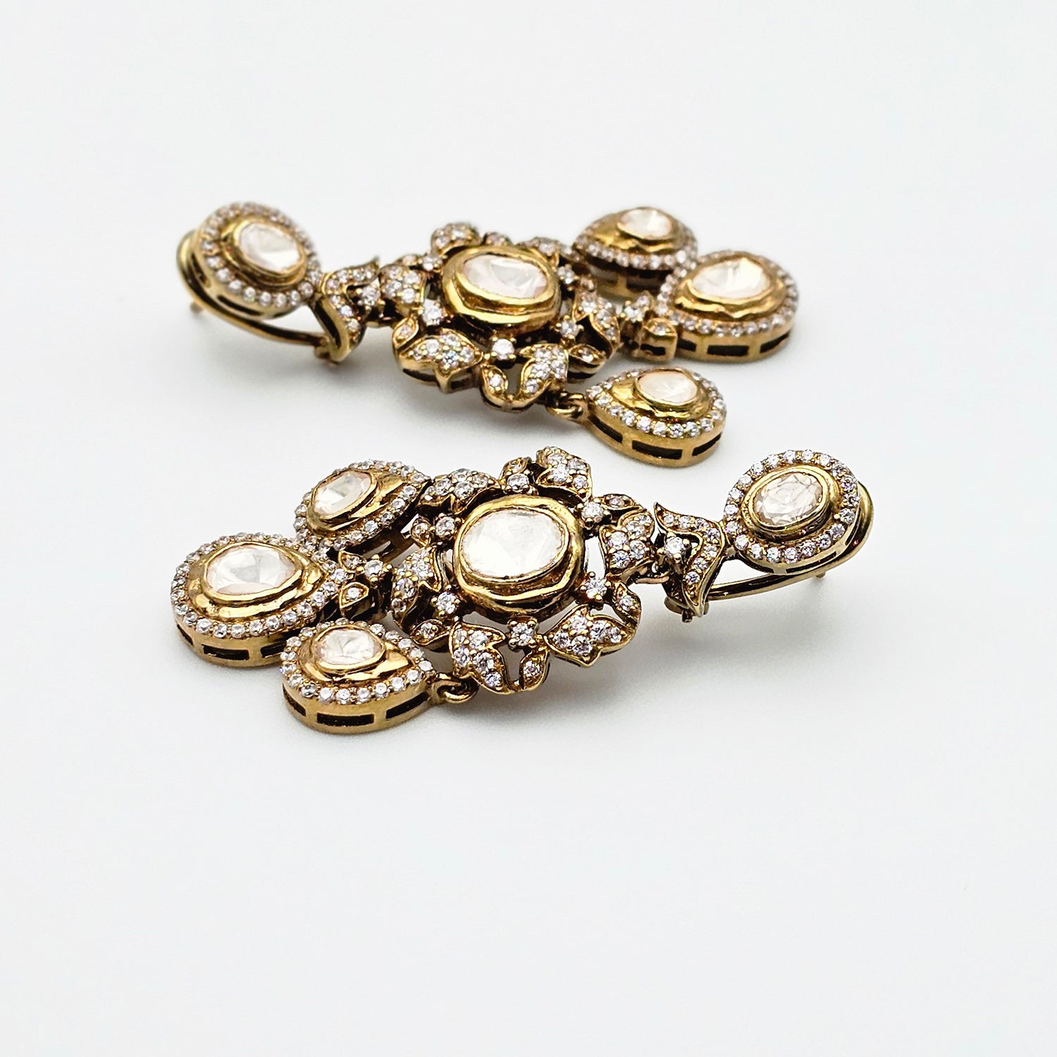 Victorian style Silver Moissanite Polki  Earrings