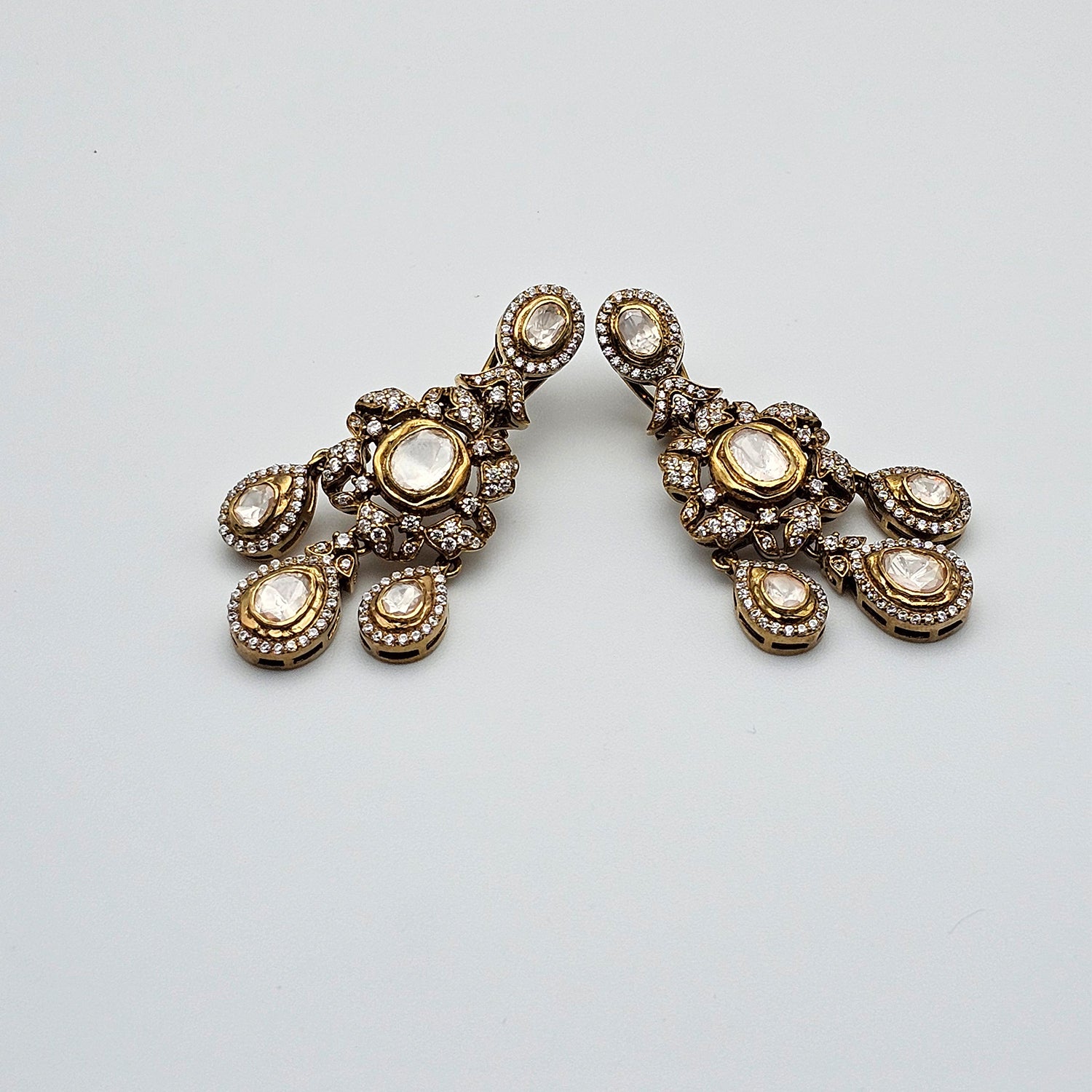 Victorian style Silver Moissanite Polki  Earrings
