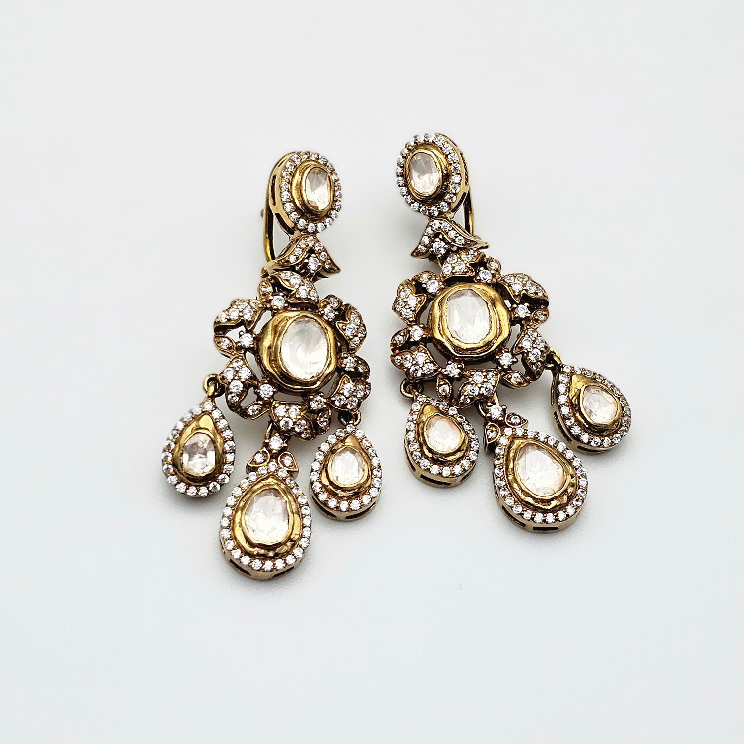 Victorian style Silver Moissanite Polki  Earrings