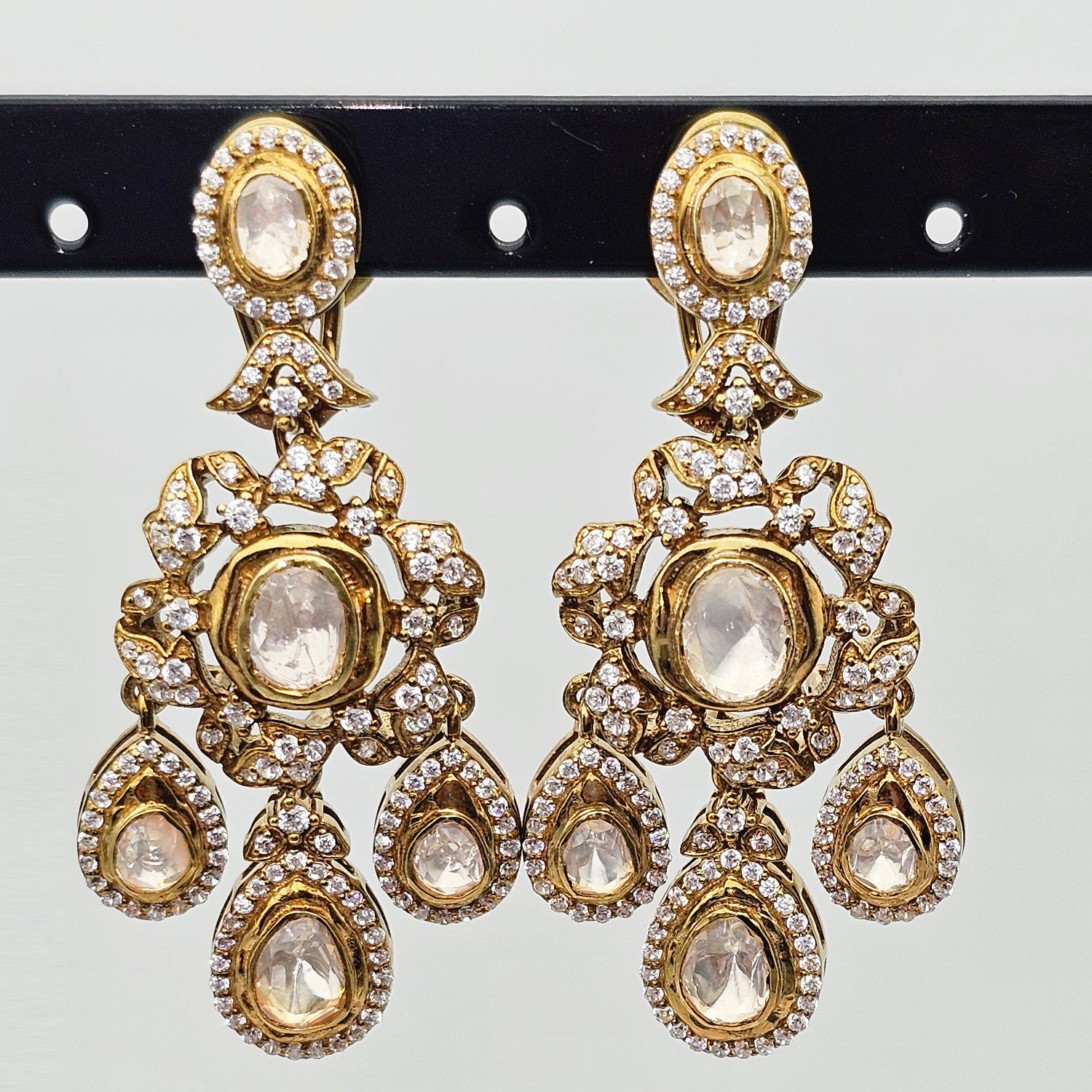 Victorian style Silver Moissanite Polki  Earrings