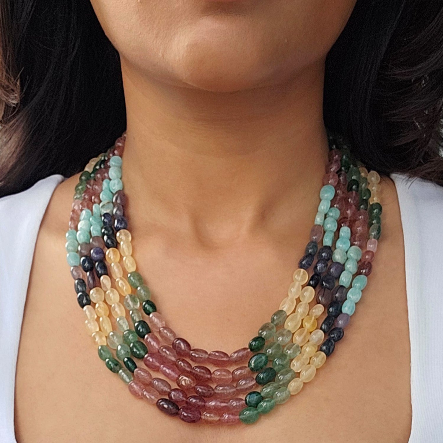 Multicolor-Russian Oval Bead Necklace