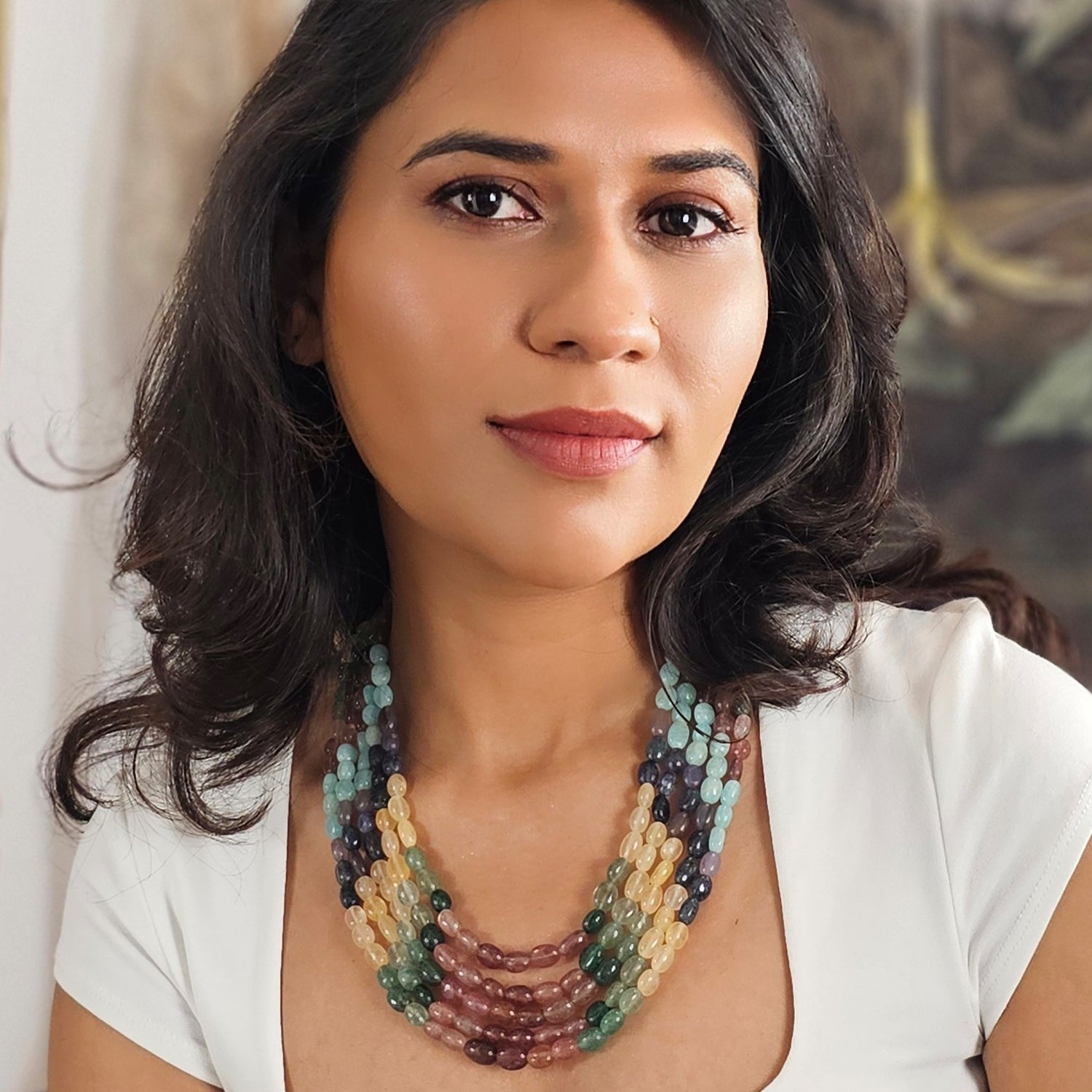 Multicolor-Russian Oval Bead Necklace