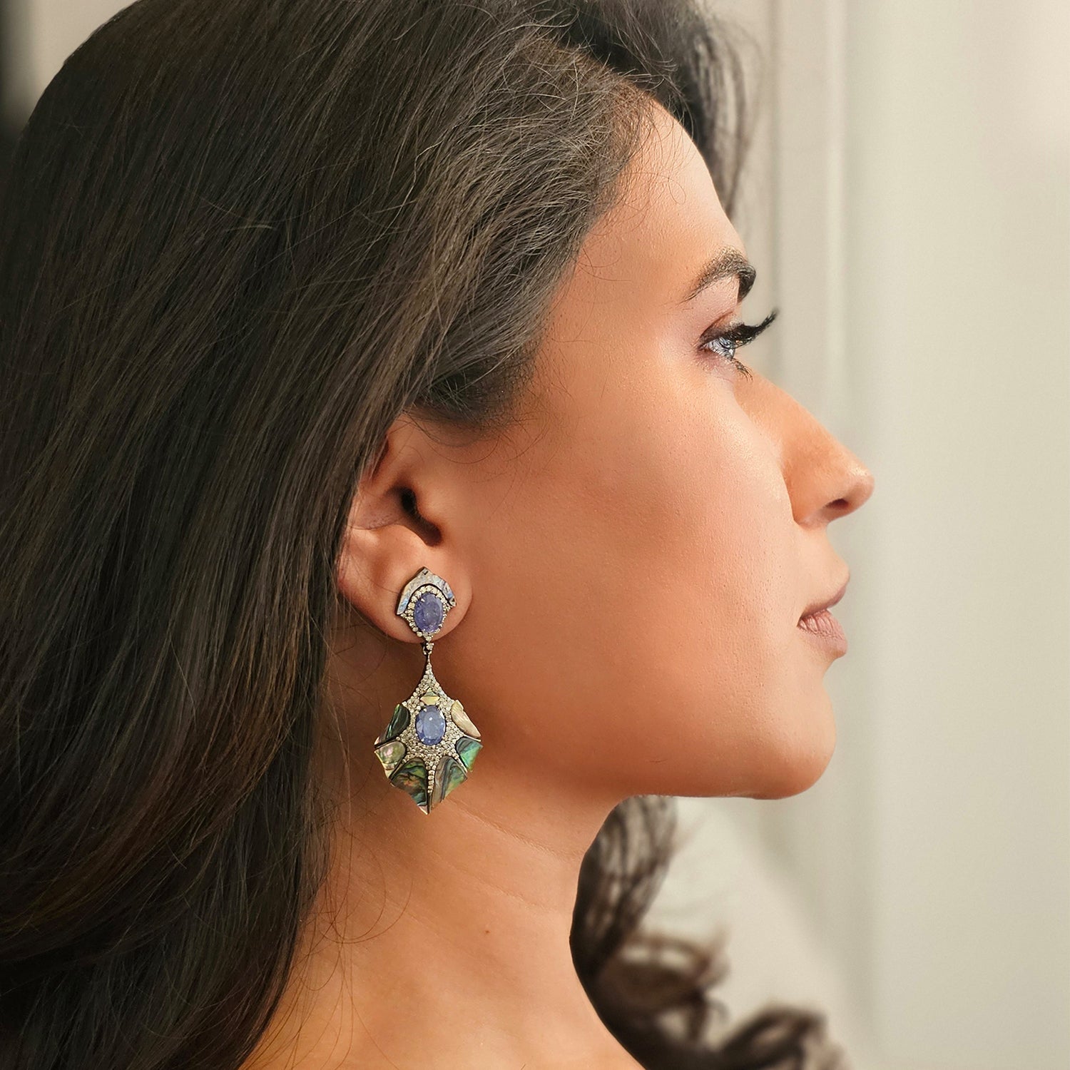 Natural Tanzanite & Diamond shell Earrings