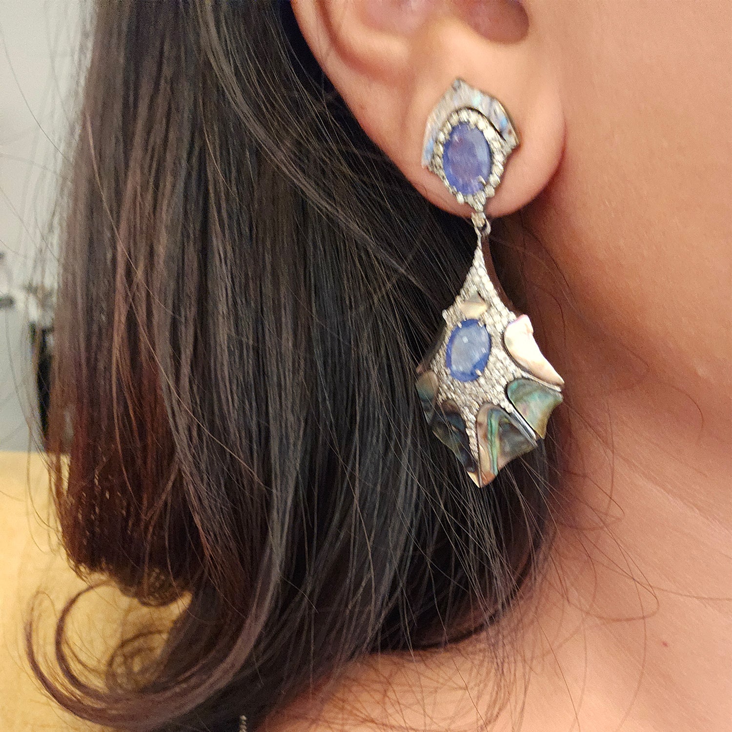 Natural Tanzanite & Diamond shell Earrings
