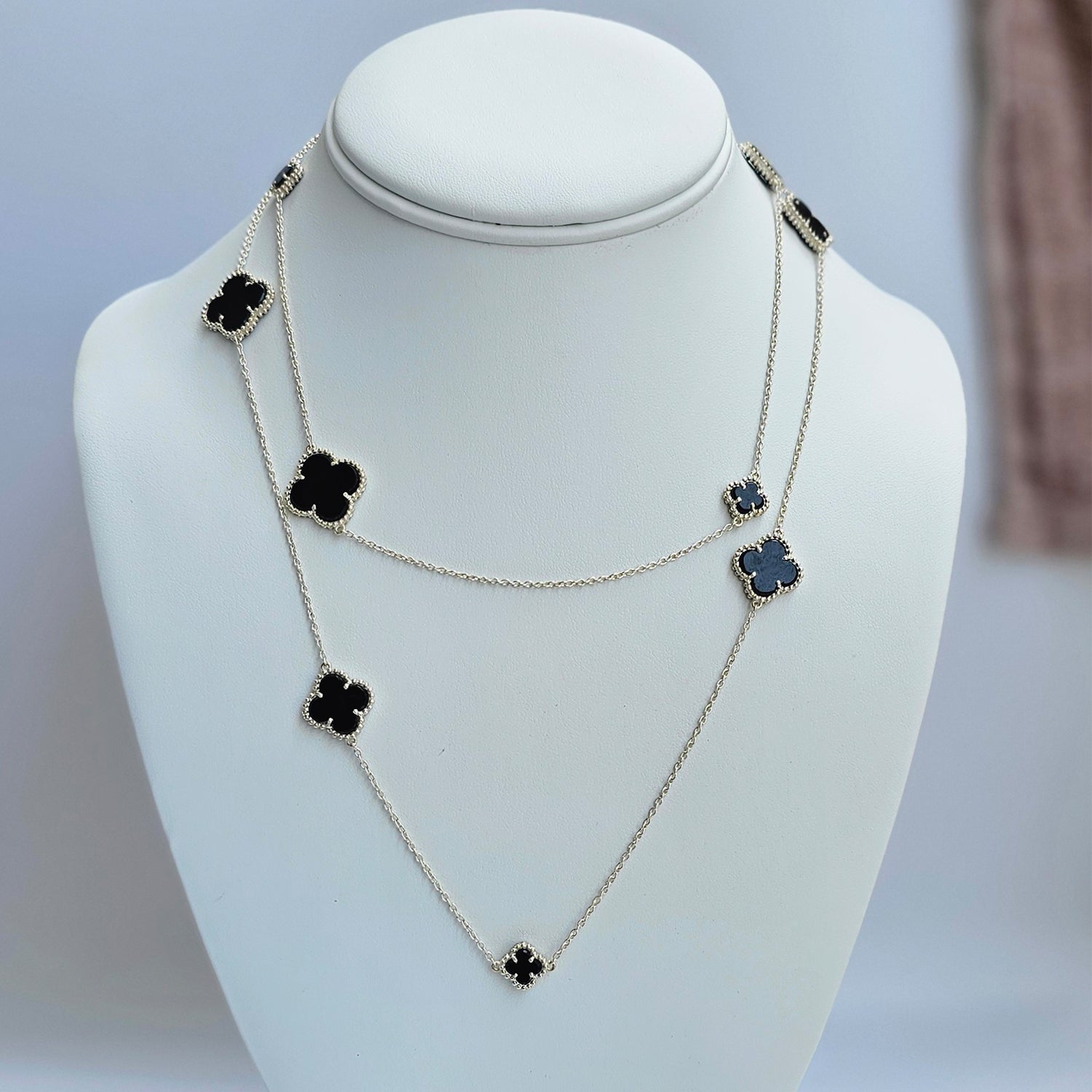 Small Clover Leaf Black Onyx  Necklace