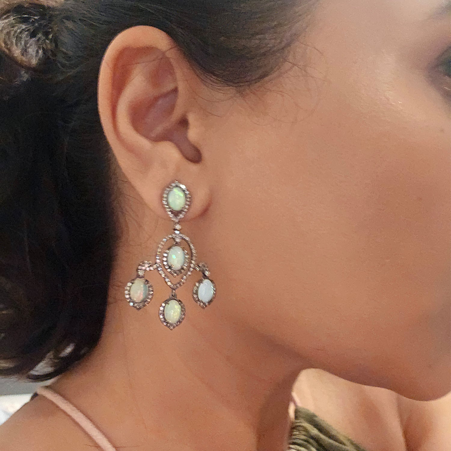 Vintage Natural Opal & Diamond  Earrings